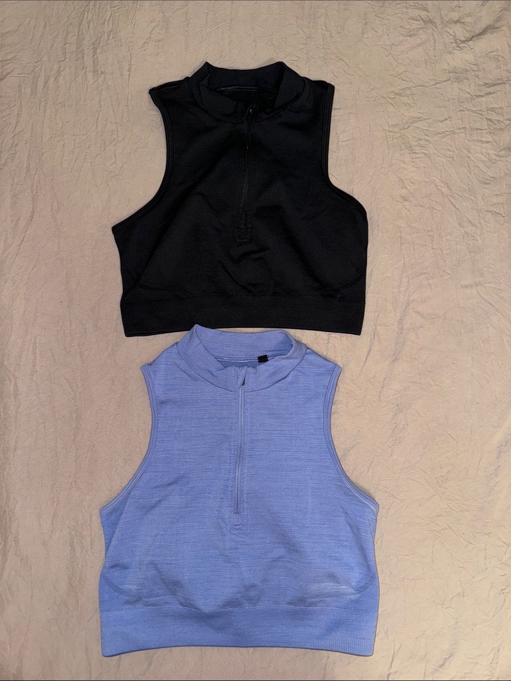 Women’s Best Half-Zip Crop Tank Tops - Black & Light Blue
